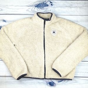 Converse Sherpa Cropped Fleece Jacket Coat Size Large